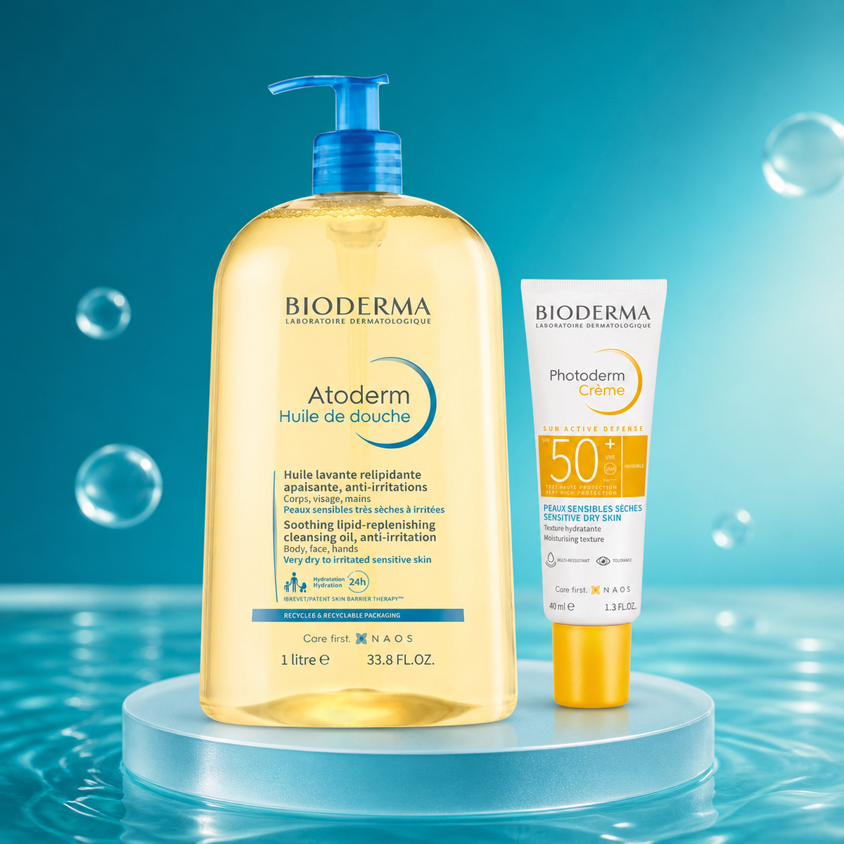 Bioderma bőrápoló nyereménycsomag olajos tusfürdővel és fényvédő krémmel