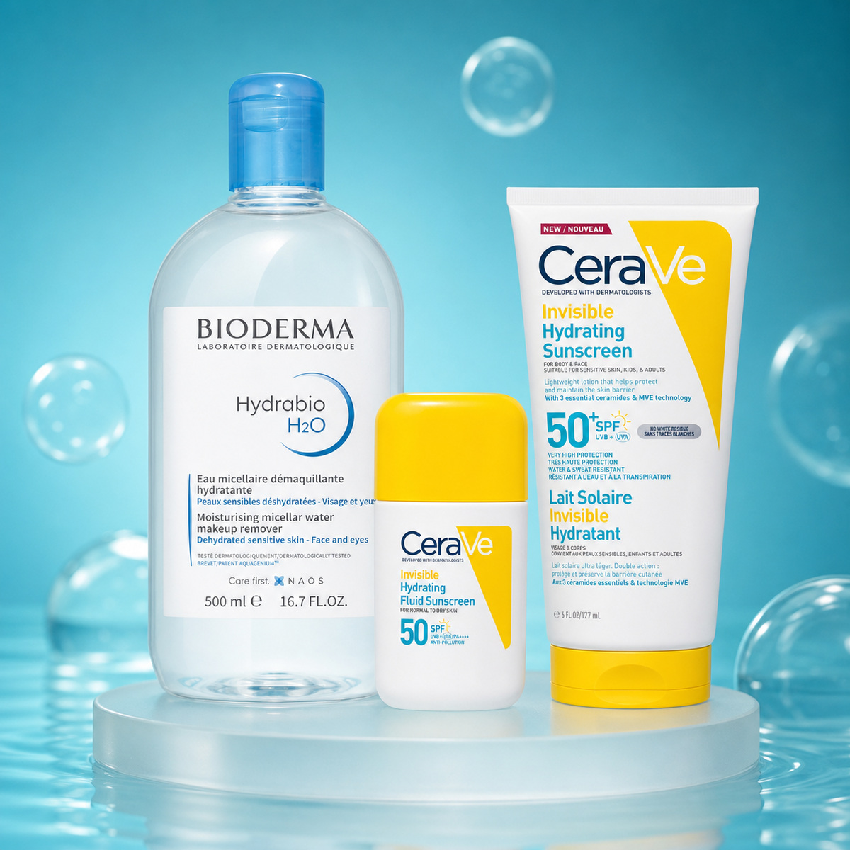 Arc- és testápoló nyereménycsomag két CeraVe fényvédővel és Bioderma micellás vízzel
